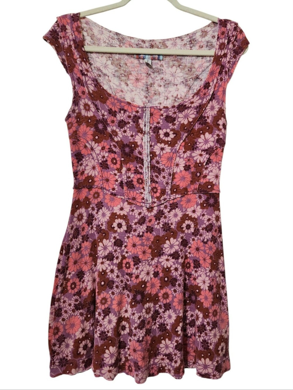 Urban Outfitters Juliette Seamed Floral Mini Dress Pink Purple Retro Style Small